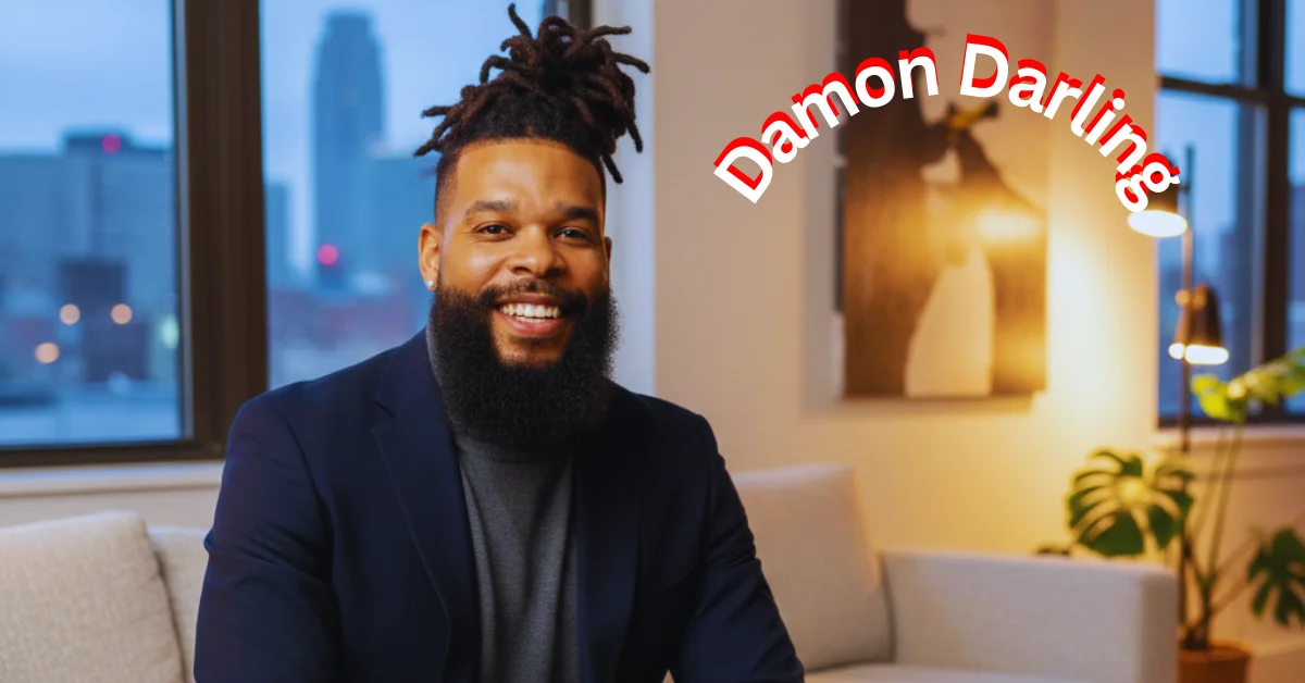 Damon Darling performing comedy with TikTok and YouTube icons in background, showing estimated net worth 2025