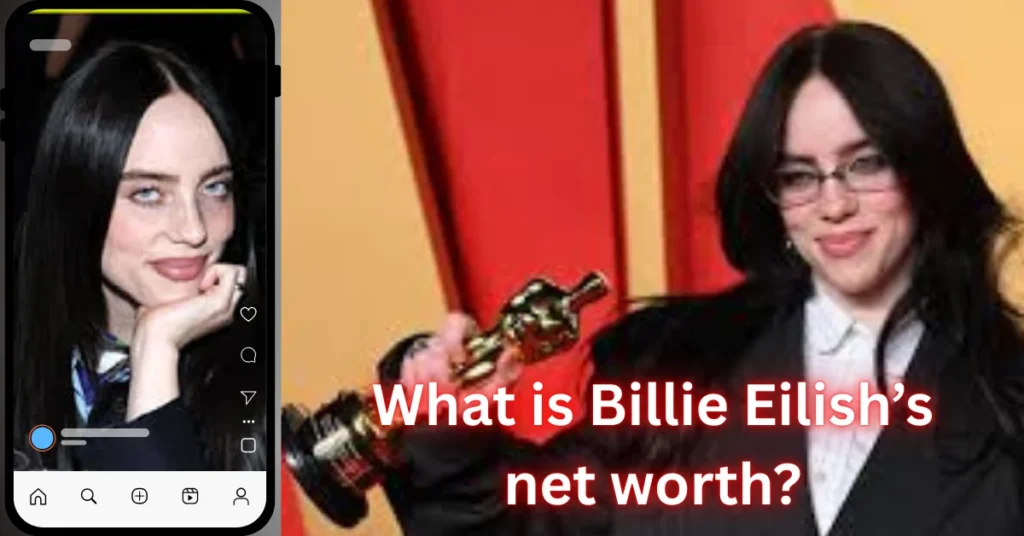 Billie Eilish's net worth smiling at a major music event with her net worth highlighted