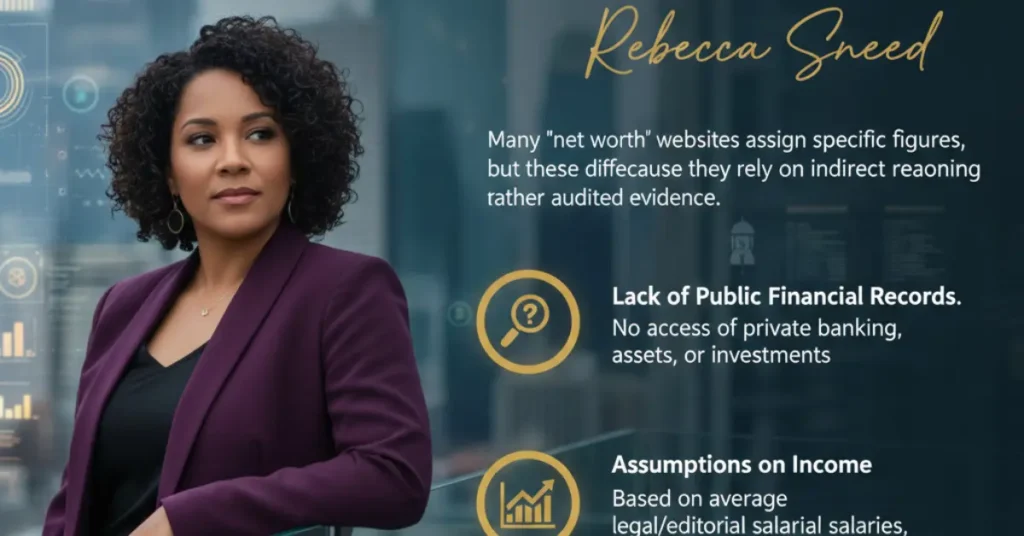 Multiple browser windows showing different net worth numbers for Rebecca Sneed to illustrate conflicting estimates