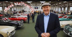 Derek Mathewson with classic cars at Mathewsons auction – Bangers & Cash star