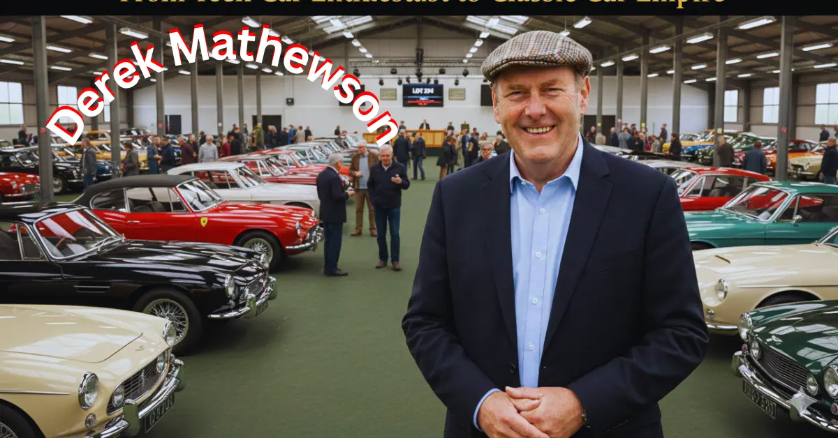Derek Mathewson with classic cars at Mathewsons auction – Bangers & Cash star