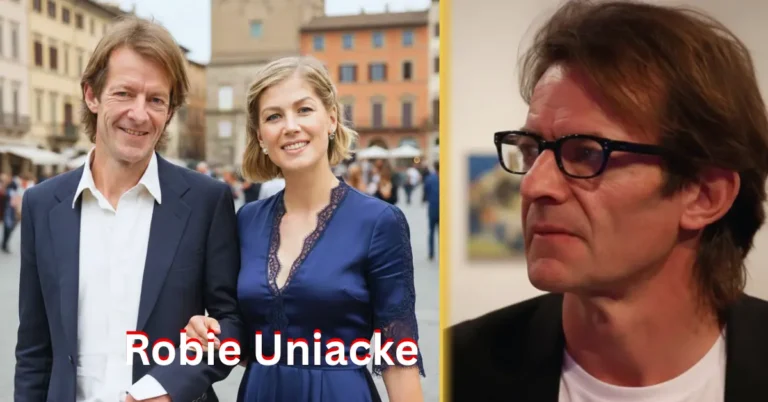 Robie Uniacke and Rosamund Pike together at a red carpet event, highlighting the private British businessman and the award‑winning actress he supports.